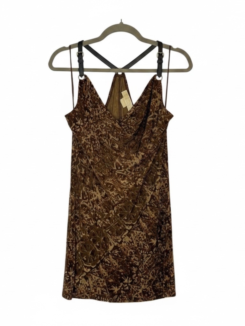 Michael Kors Sz M abstract leather adjustable buckle straps draped neckline EUC